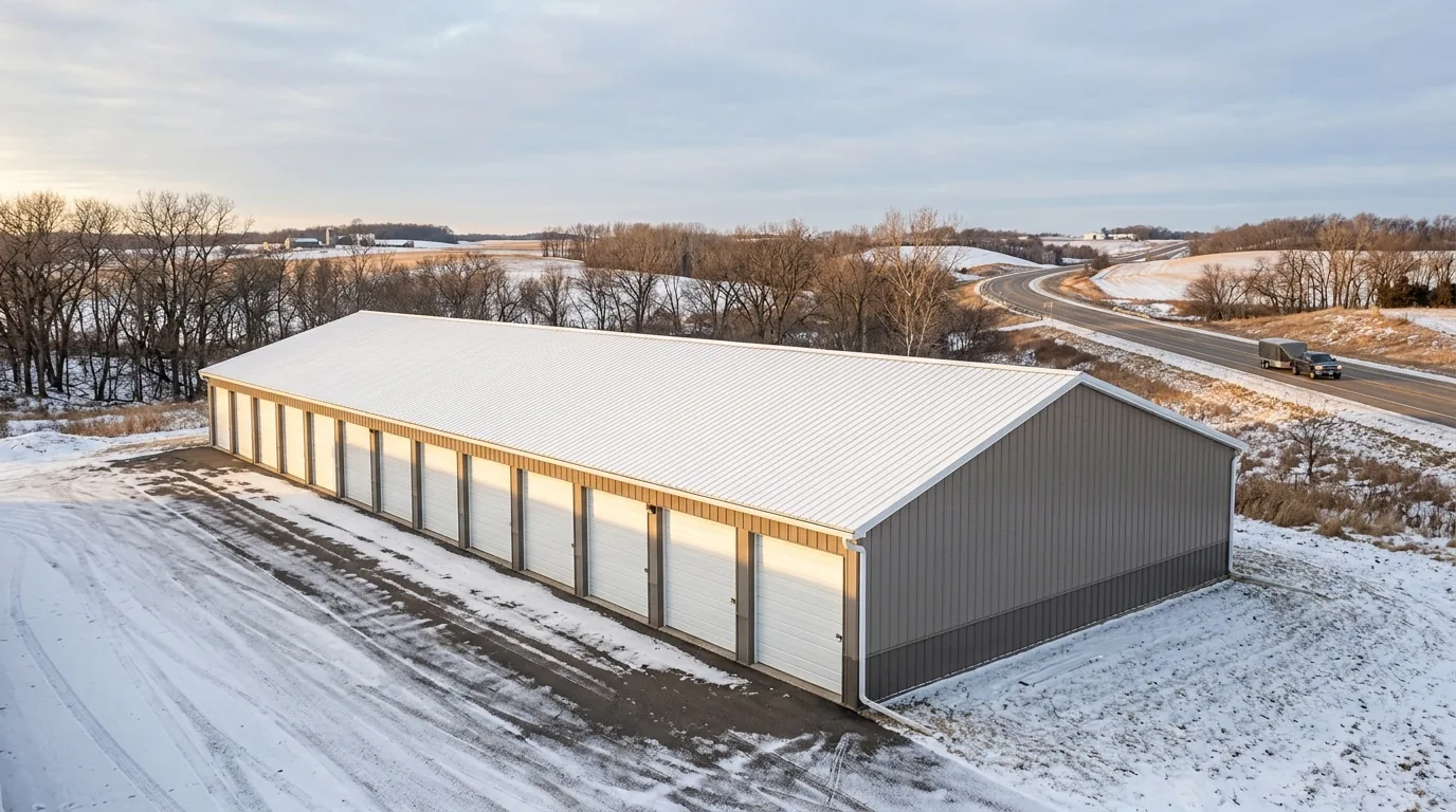 Due North Storage exterior building near Milaca, Minnesota with wide drive-up access off Highway 10