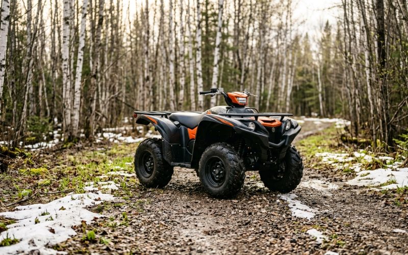 ATV on a forest trail in spring after being prepped for the riding season
